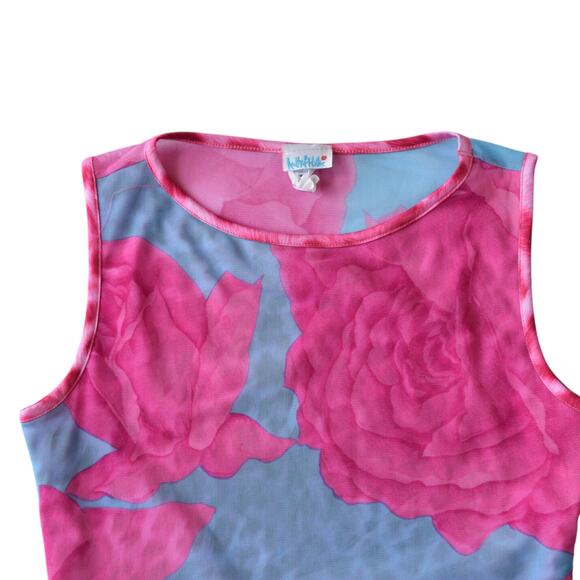 Y2K Natty & Hillie Semi Sheer Mesh Tank Top | Pink Floral | Size Medium - Picture 2 of 4